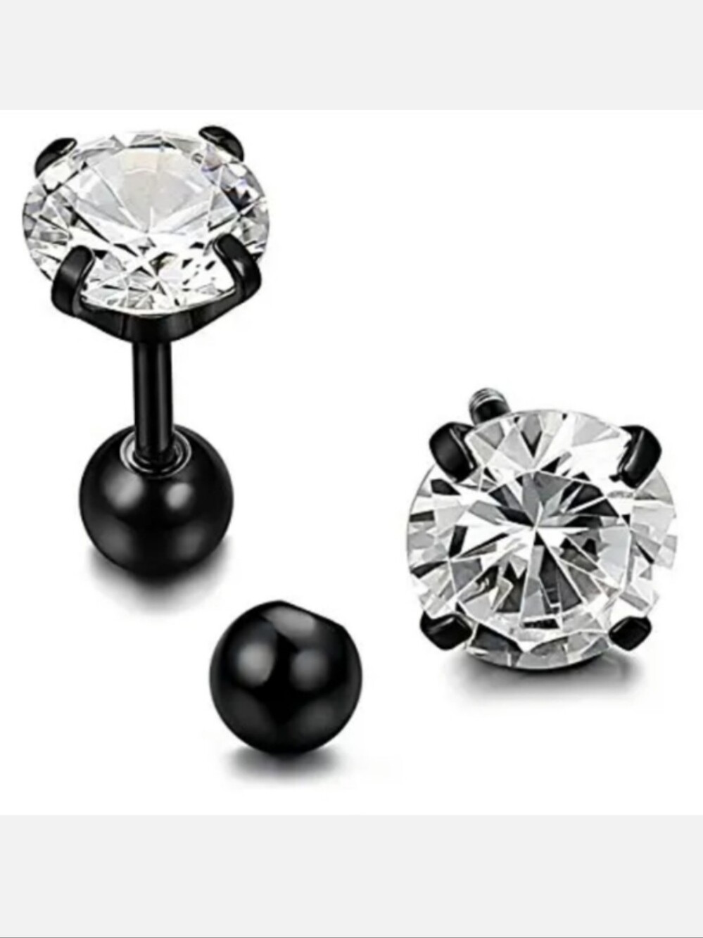 Clear CZ Stud Earrings with Black Posts
